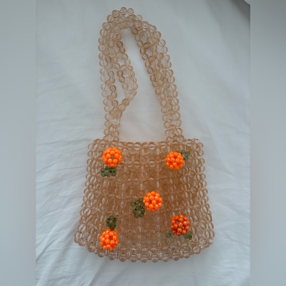 Peach Beaded Purse with Oranges